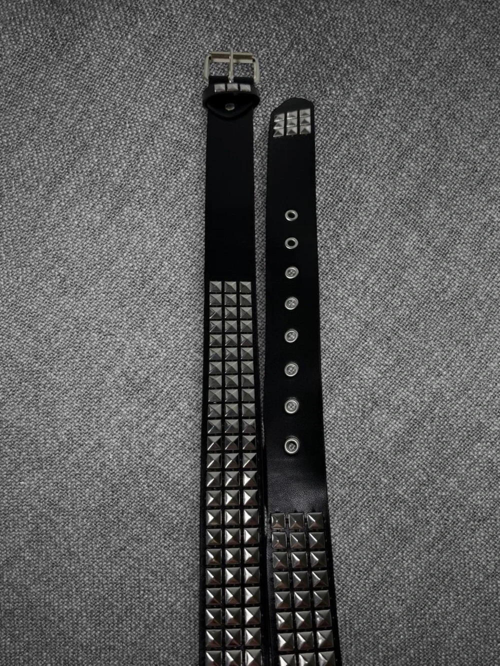 Black Leather-Look Wide Pyramid Stud Belt Silver Buckle Punk Y2K 44 Inch